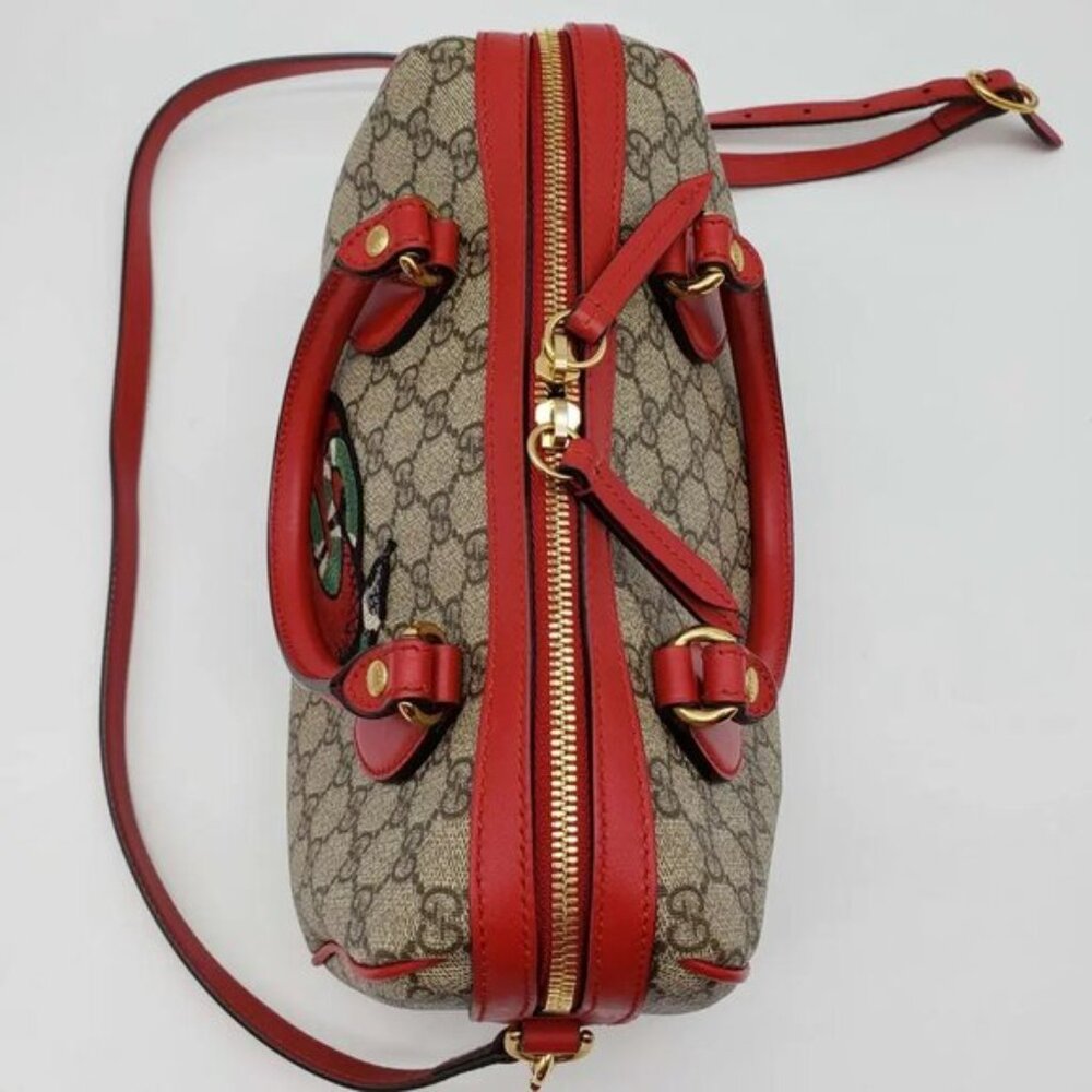 Authentic Gucci GG Supreme Tian Heart Snake Boston Bag Red Leather Crossbody - Picture 6 of 13